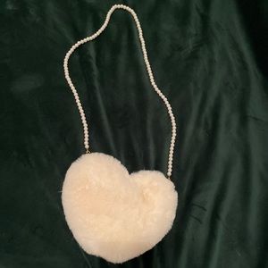 white fuzzy heart purse